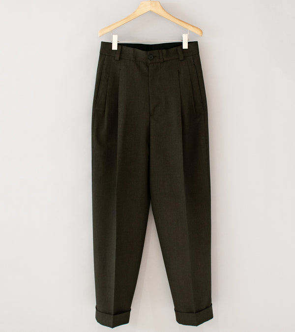 Margaret Howell 'Stitch Pleat Trouser' (Khaki Brown Compact Wool Serge)
