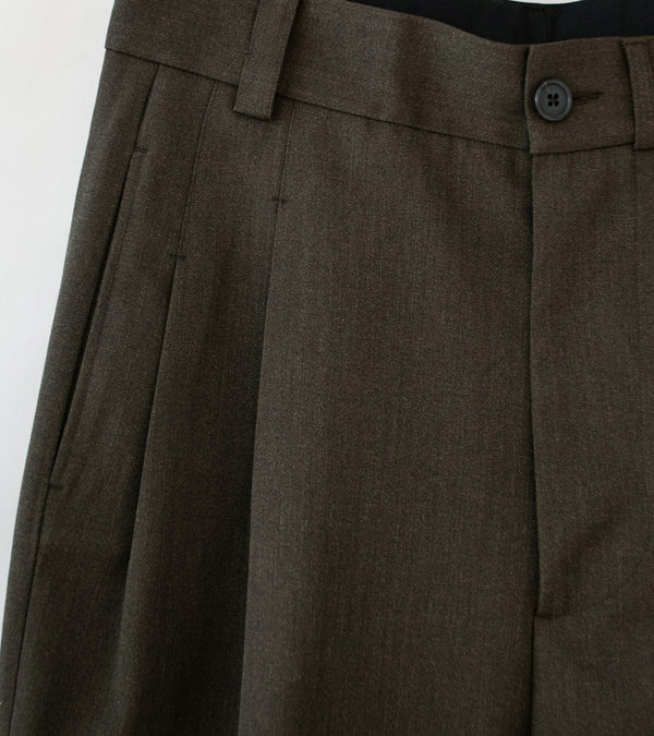 Margaret Howell 'Stitch Pleat Trouser' (Khaki Brown Compact Wool Serge)
