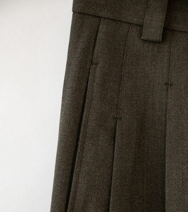 Margaret Howell 'Stitch Pleat Trouser' (Khaki Brown Compact Wool Serge)