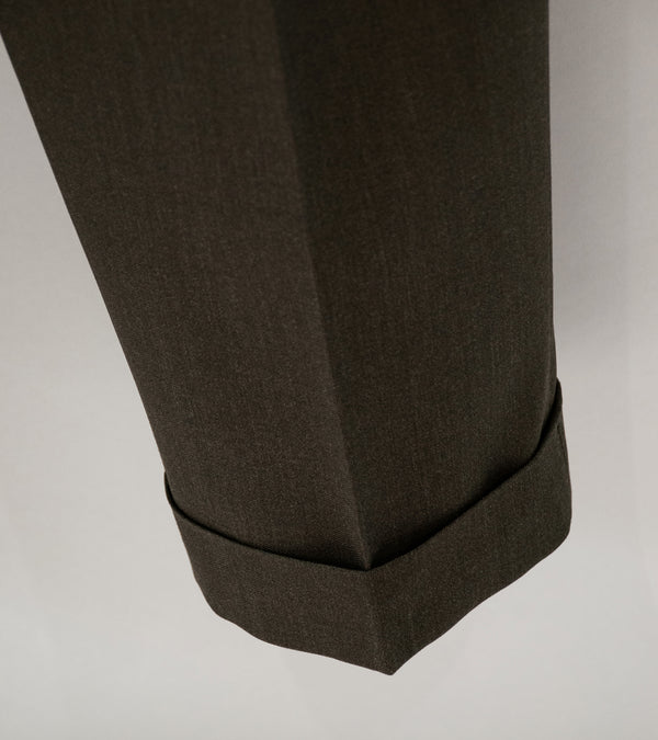 Margaret Howell 'Stitch Pleat Trouser' (Khaki Brown Compact Wool Serge)