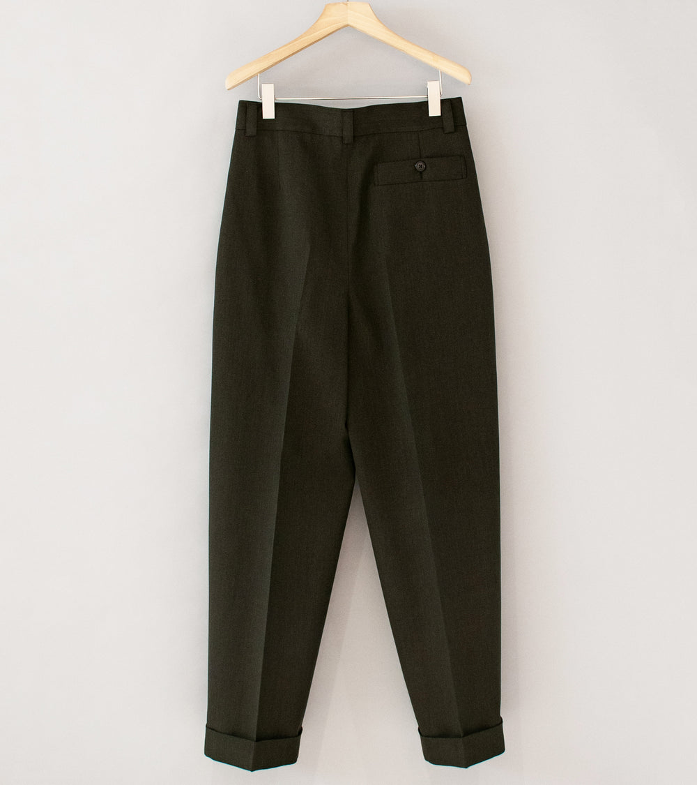Margaret Howell 'Stitch Pleat Trouser' (Khaki Brown Compact Wool Serge)