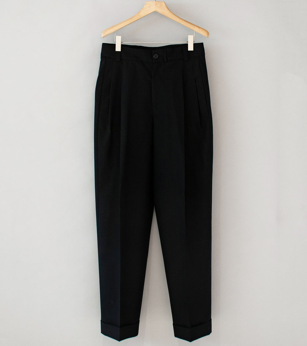 Margaret Howell 'Stitch Pleat Trouser' (Black Dry Wool Plainweave)