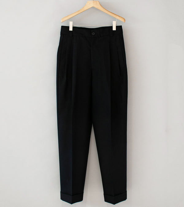 Margaret Howell 'Stitch Pleat Trouser' (Black Dry Wool Plainweave)