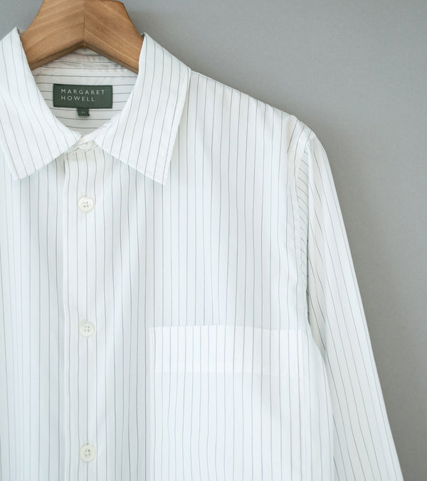 Margaret Howell 'Basic Shirt' (White Grey Fine Cotton Stripe)