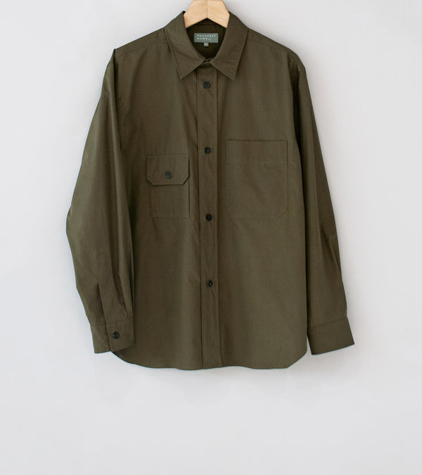 Margaret Howell 'Odd Pocket Shirt' (Khaki Green Double Twist Cotton Poplin)