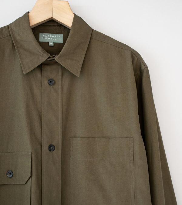 Margaret Howell 'Odd Pocket Shirt' (Khaki Green Double Twist Cotton Poplin)