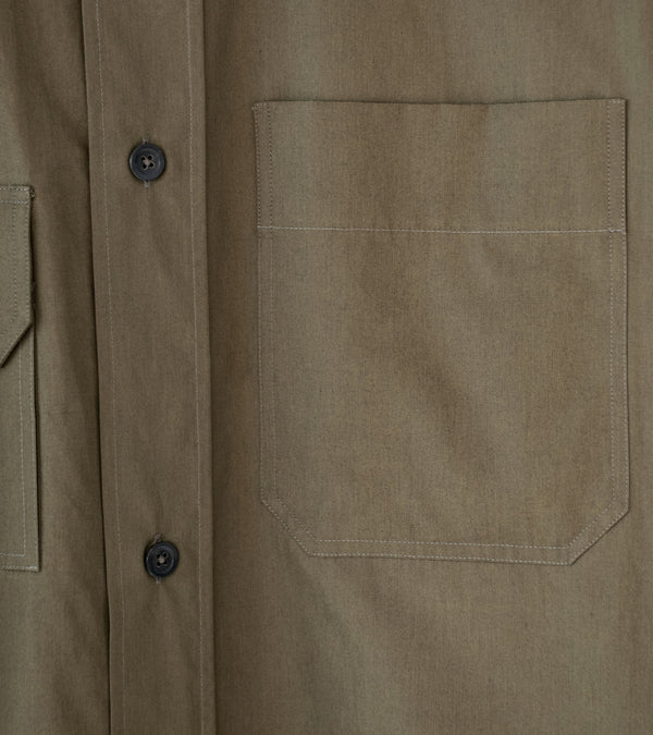 Margaret Howell 'Odd Pocket Shirt' (Khaki Green Double Twist Cotton Poplin)