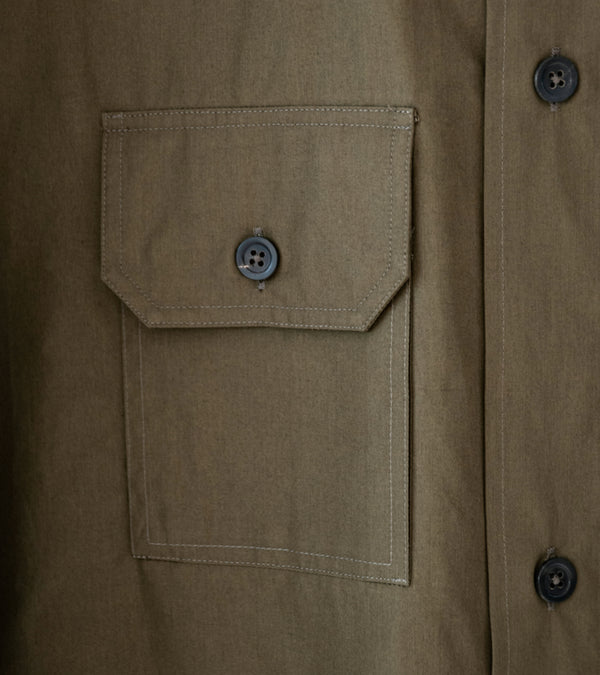 Margaret Howell 'Odd Pocket Shirt' (Khaki Green Double Twist Cotton Poplin)