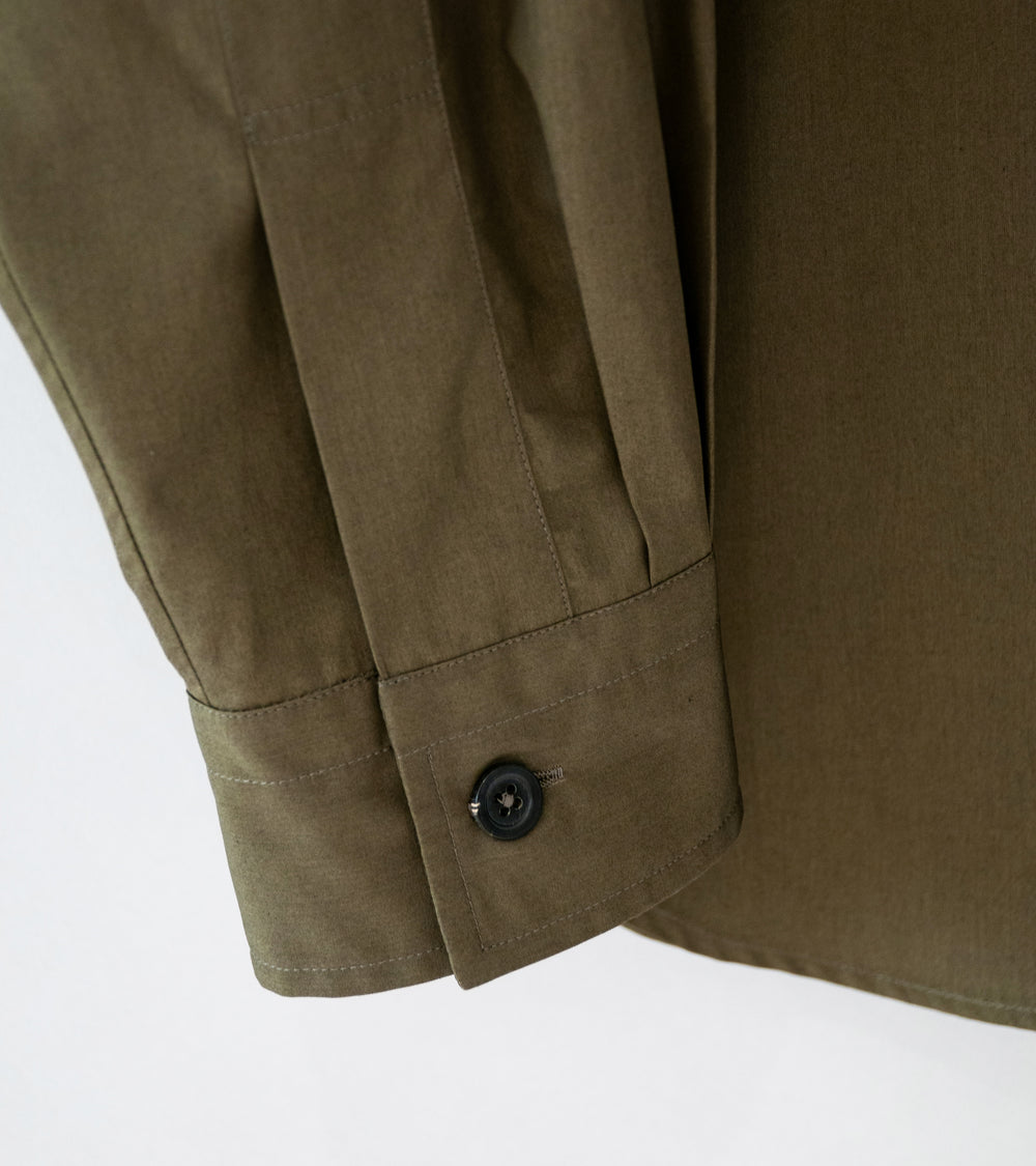 Margaret Howell 'Odd Pocket Shirt' (Khaki Green Double Twist Cotton Poplin)