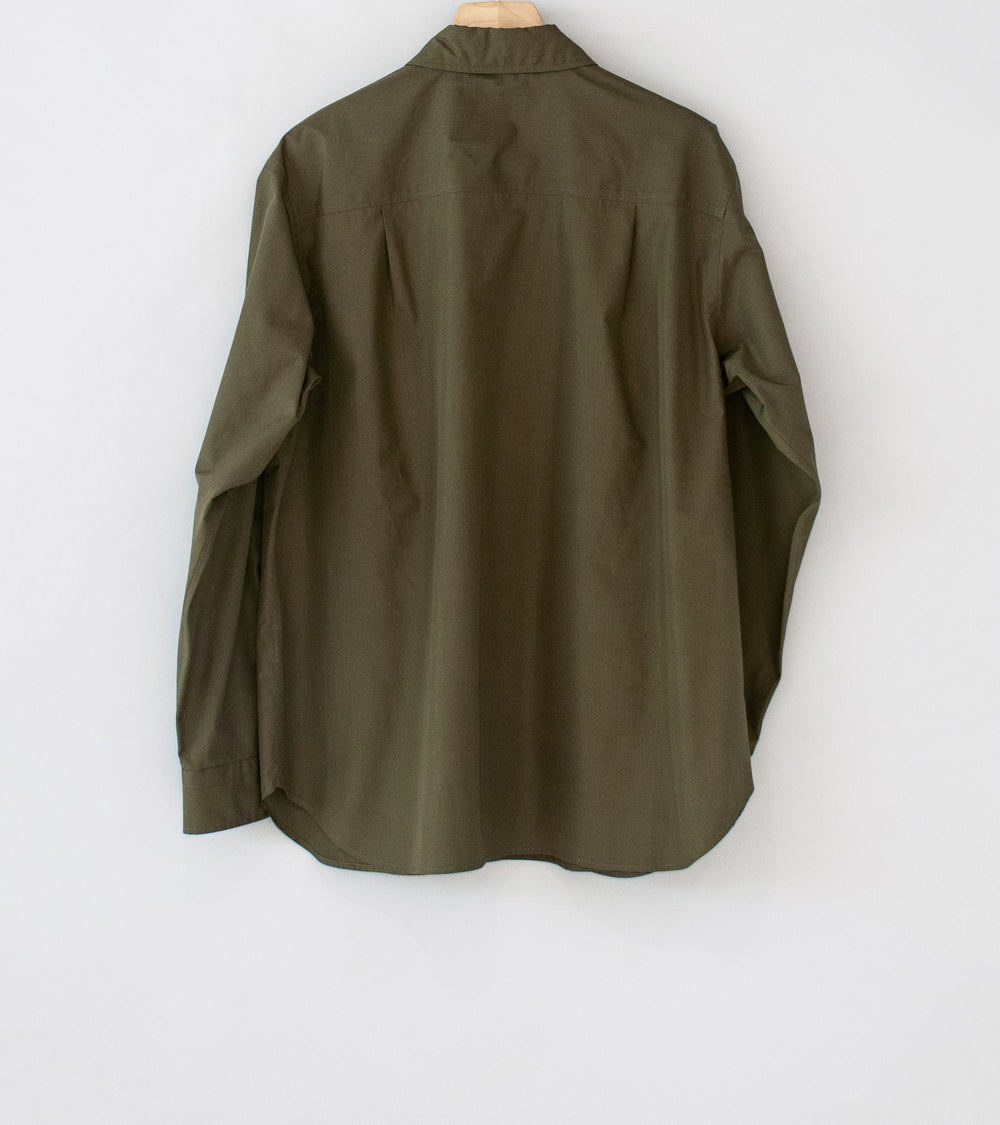 Margaret Howell 'Odd Pocket Shirt' (Khaki Green Double Twist Cotton Poplin)