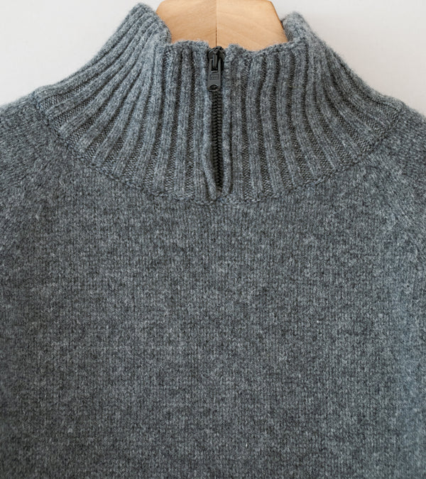 Margaret Howell 'Zip Mock Neck' (Grey Melange Soft Spun Wool Cashmere)