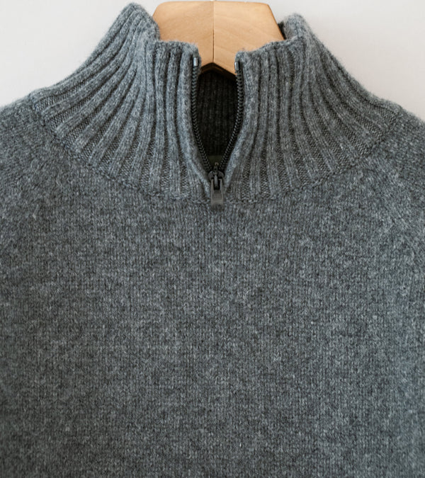 Margaret Howell 'Zip Mock Neck' (Grey Melange Soft Spun Wool Cashmere)