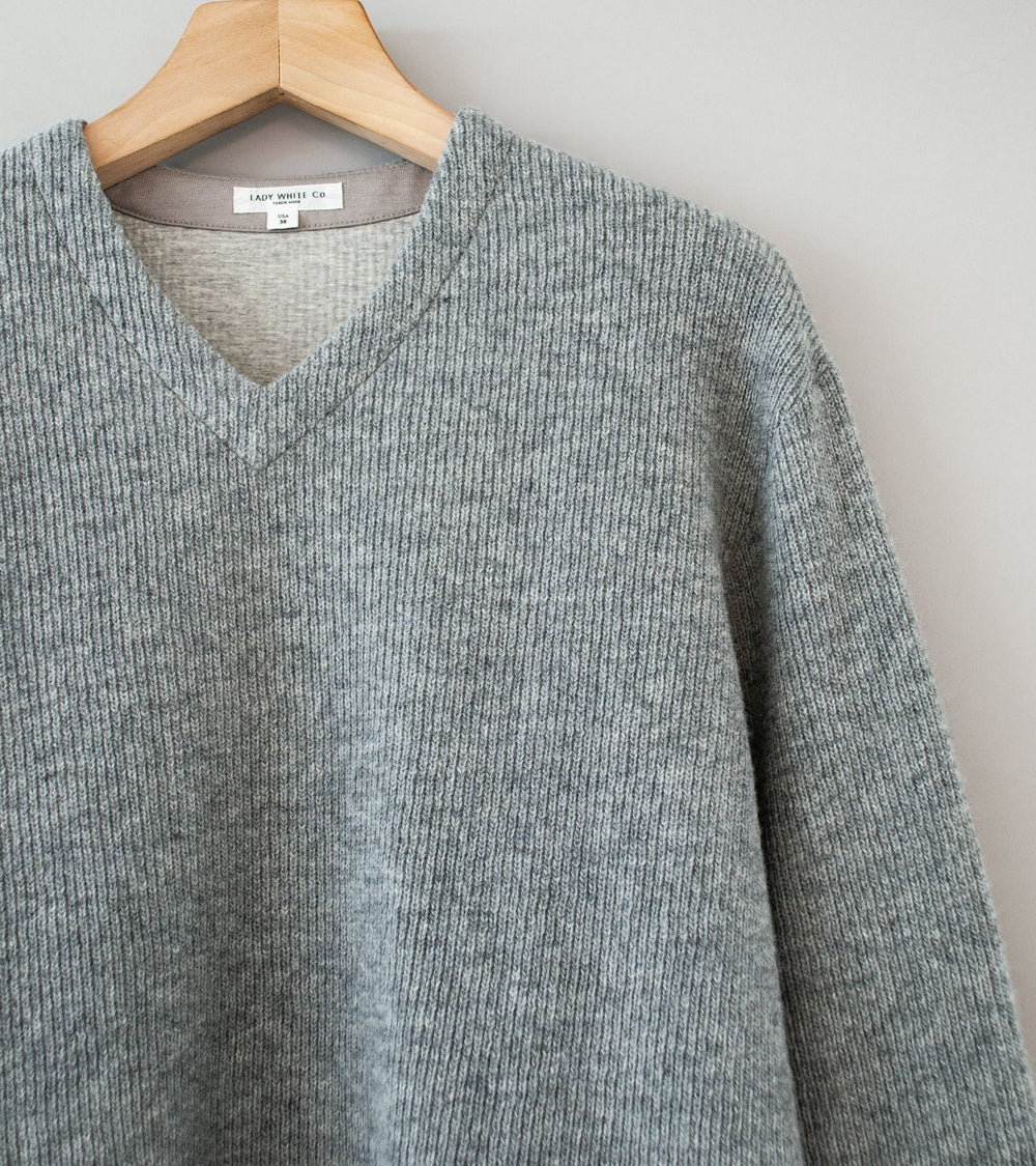 Lady White Co 'V Neck Snap Sweater' (Heather Grey)