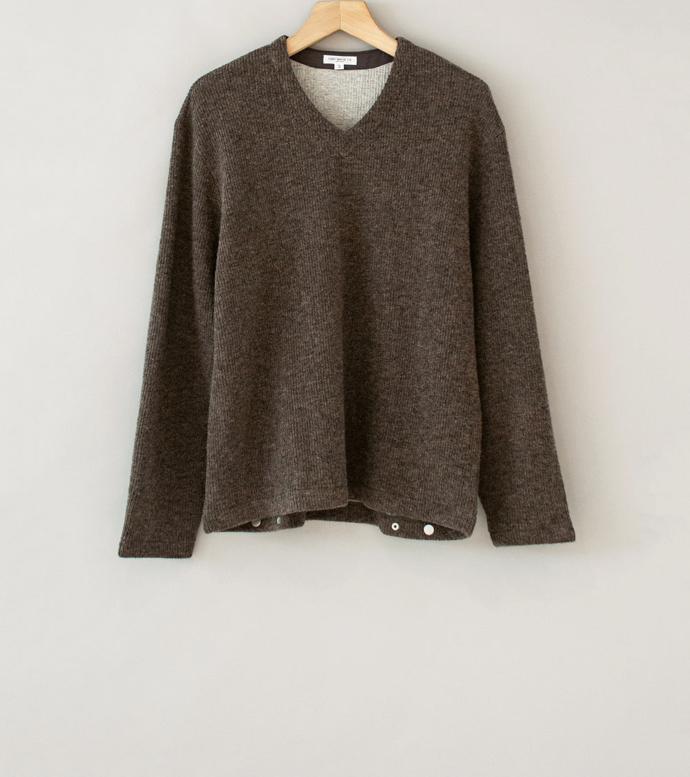 Lady White Co 'V Neck Snap Sweater' (Brown Melange)