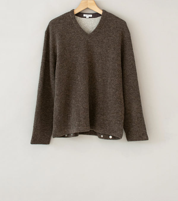 Lady White Co 'V Neck Snap Sweater' (Brown Melange)