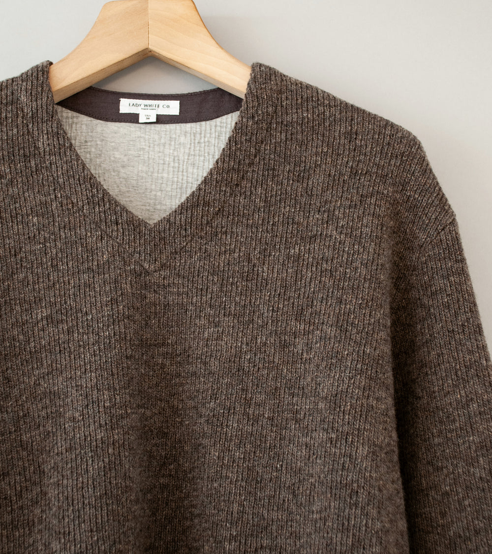 Lady White Co 'V Neck Snap Sweater' (Brown Melange)