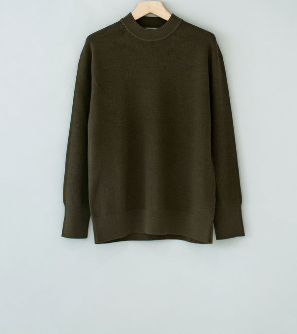 Margaret Howell 'Fine Rib Crew' (Khaki Extra Fine Merino Wool)