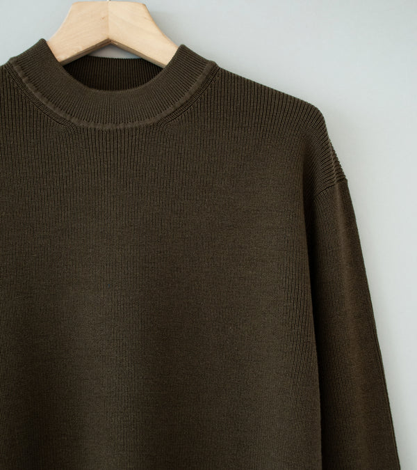 Margaret Howell 'Fine Rib Crew' (Khaki Extra Fine Merino Wool)