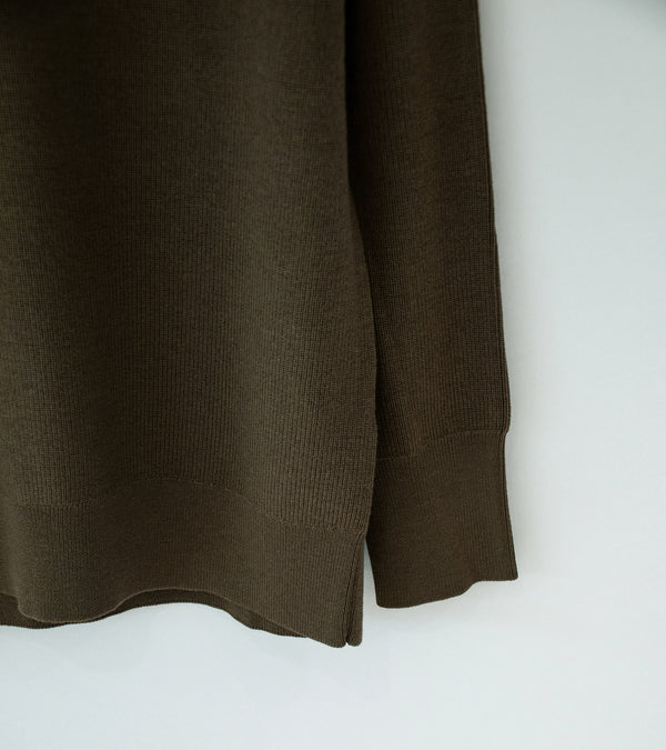 Margaret Howell 'Fine Rib Crew' (Khaki Extra Fine Merino Wool)
