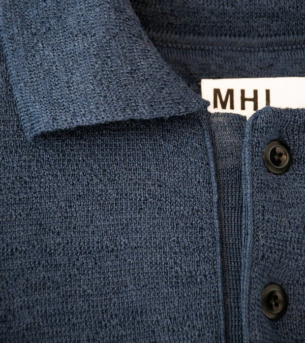 Margaret Howell 'MHL Oversized Knitted Polo' (Uniform Blue Dry Wool)