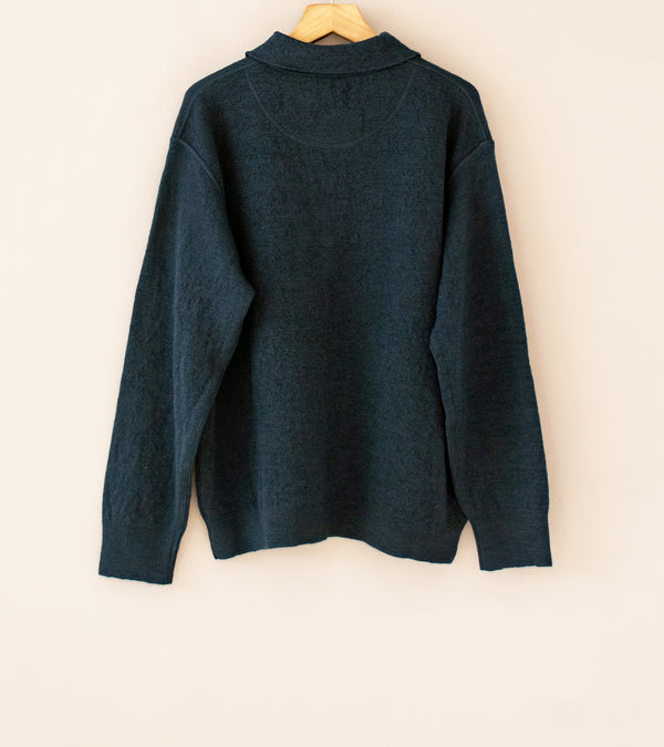 Margaret Howell 'MHL Oversized Knitted Polo' (Uniform Blue Dry Wool)