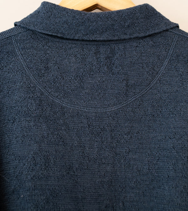 Margaret Howell 'MHL Oversized Knitted Polo' (Uniform Blue Dry Wool)