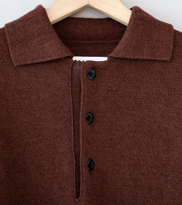 Margaret Howell 'MHL Oversized Knitted Polo' (Dark Brown Dry Wool)