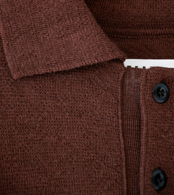 Margaret Howell 'MHL Oversized Knitted Polo' (Dark Brown Dry Wool)