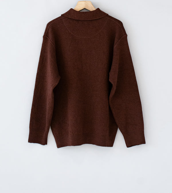 Margaret Howell 'MHL Oversized Knitted Polo' (Dark Brown Dry Wool)