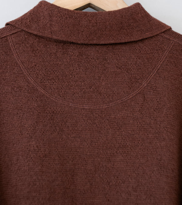 Margaret Howell 'MHL Oversized Knitted Polo' (Dark Brown Dry Wool)
