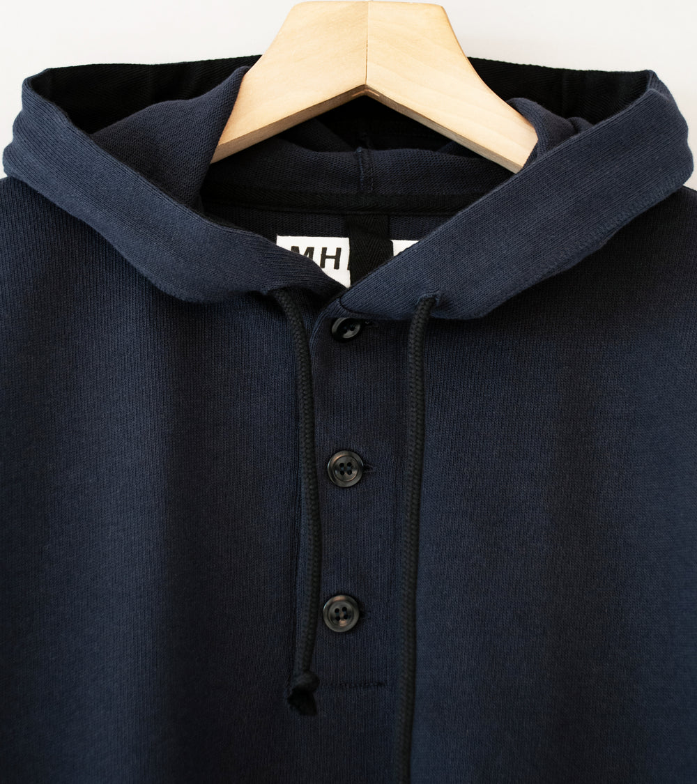 Margaret Howell 'MHL Button Hoodie' (Ink Open End Jersey)