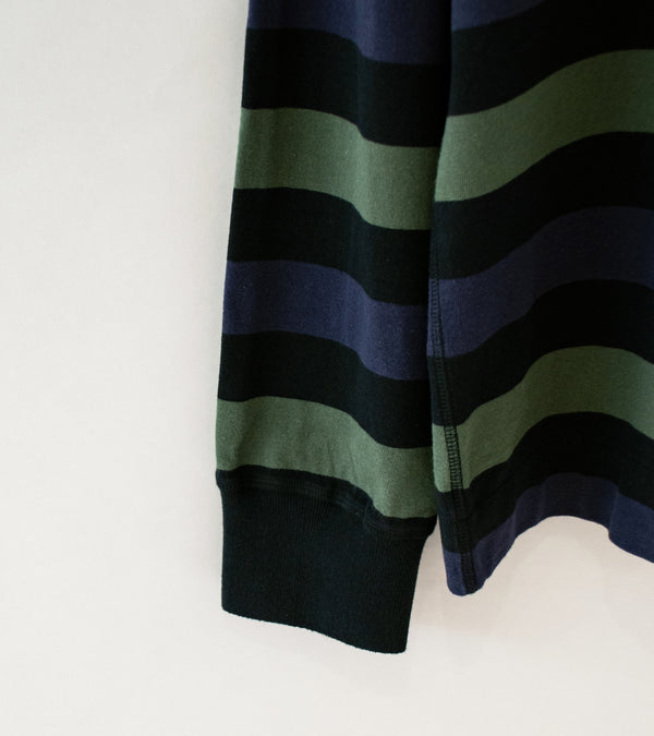 Margaret Howell 'MHL Crew Neck Matelot' (Off Black Indigo Uniform Green Three Color Block Stripe)
