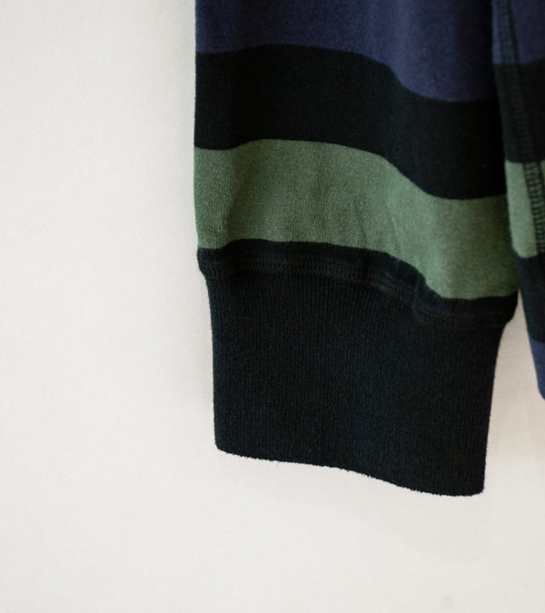 Margaret Howell 'MHL Crew Neck Matelot' (Off Black Indigo Uniform Green Three Color Block Stripe)
