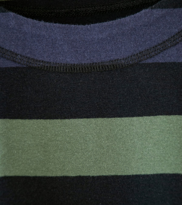 Margaret Howell 'MHL Crew Neck Matelot' (Off Black Indigo Uniform Green Three Color Block Stripe)