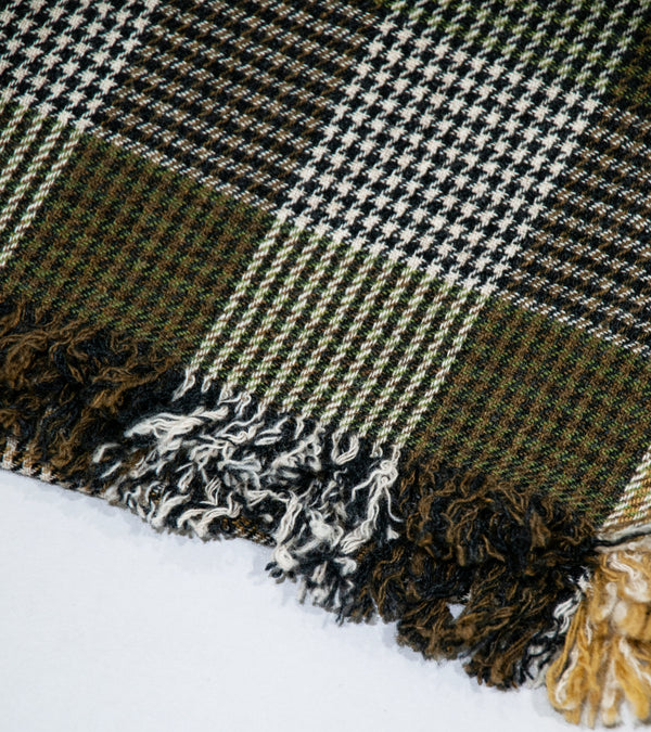 Margaret Howell 'Puppytooth Overcheck Scarf' (Khaki Black Lambswool)