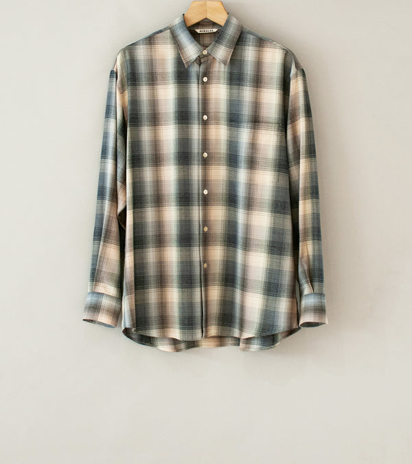 Auralee 'Super Light Wool Check Shirt' (Beige Blue Check)