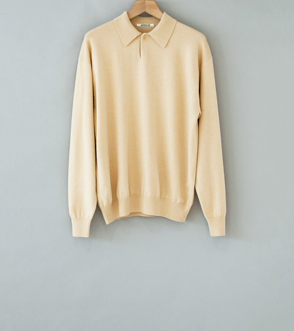 Auralee 'Cashmere Silk Wool Knit Polo' (Light Beige)