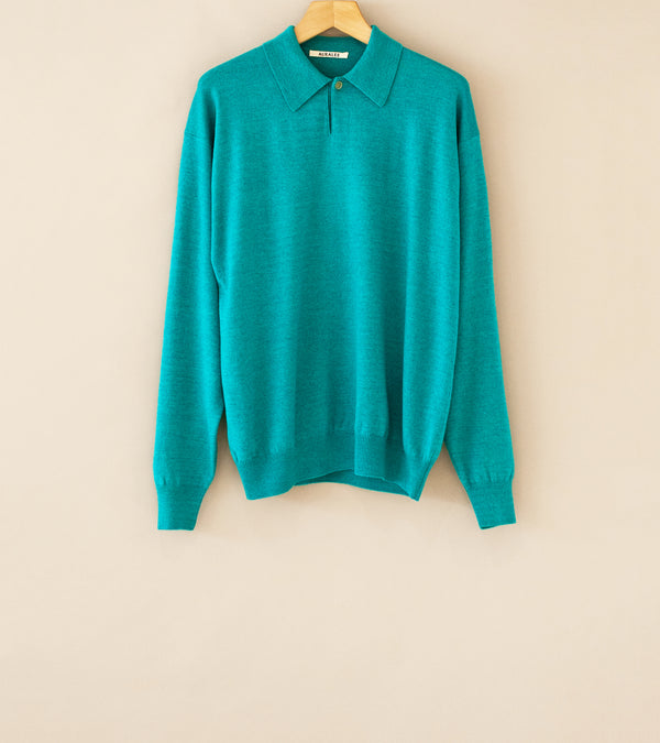 Auralee 'Cashmere Silk Wool Knit Polo' (Aqua Blue)