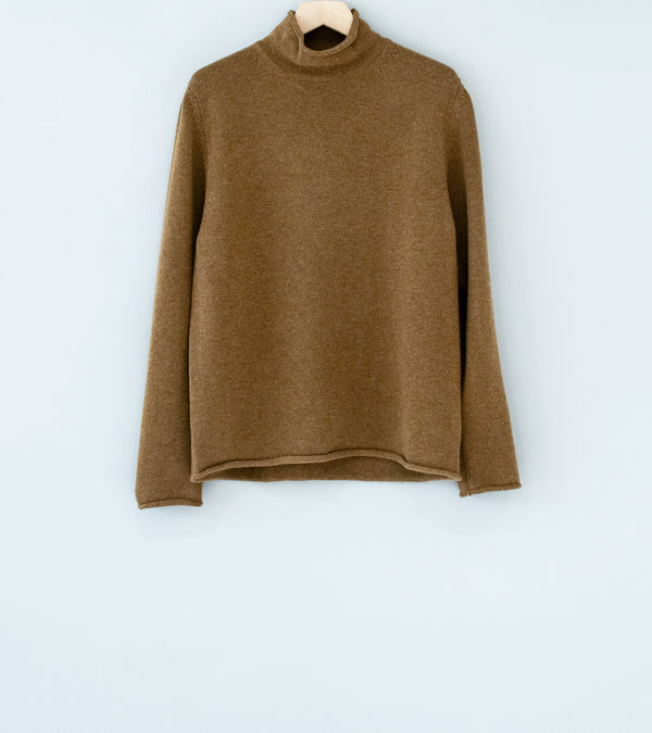 Evan Kinori 'Rollneck Sweater' (Dark Ochre Cashmere Lambswool)