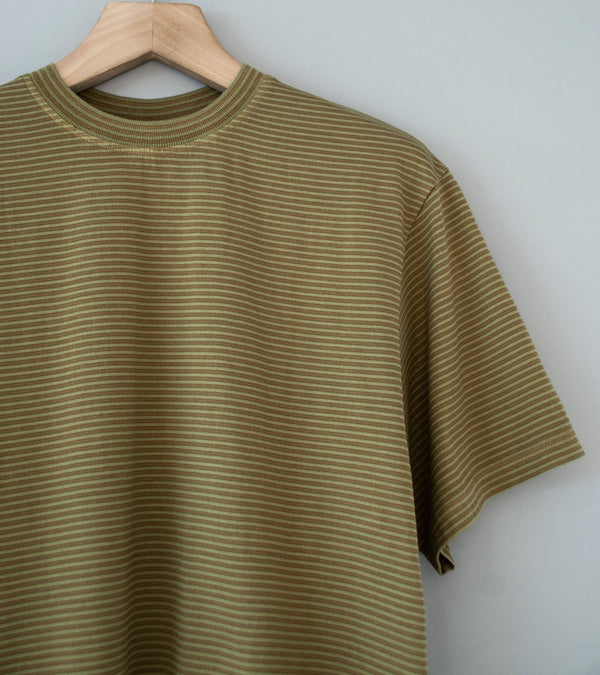 Yonetomi 'Garment Dyed Striped T-Shirt' (Olive Light Brown)