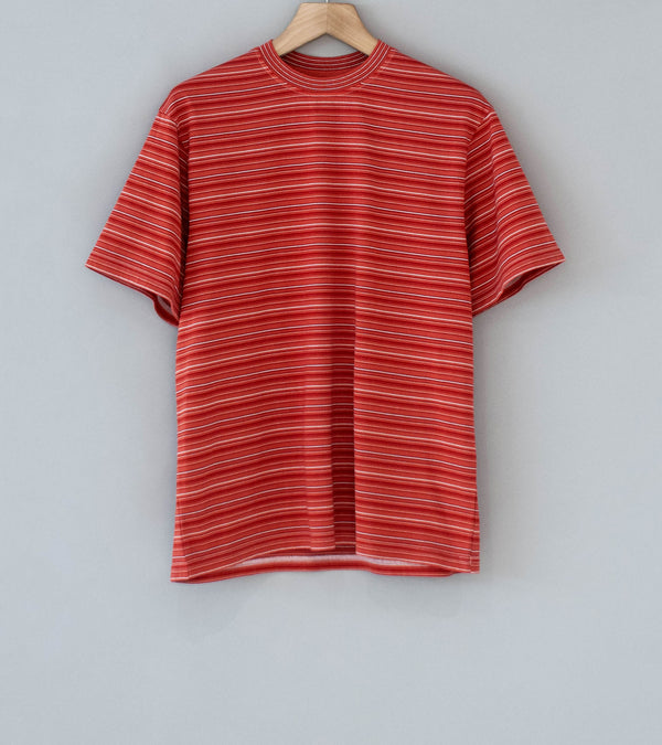 Yonetomi 'Garment Dyed Striped T-Shirt' (Terracotta White)