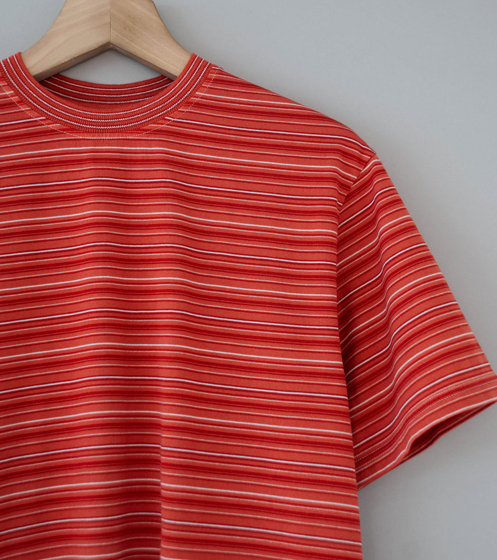 Yonetomi 'Garment Dyed Striped T-Shirt' (Terracotta White)
