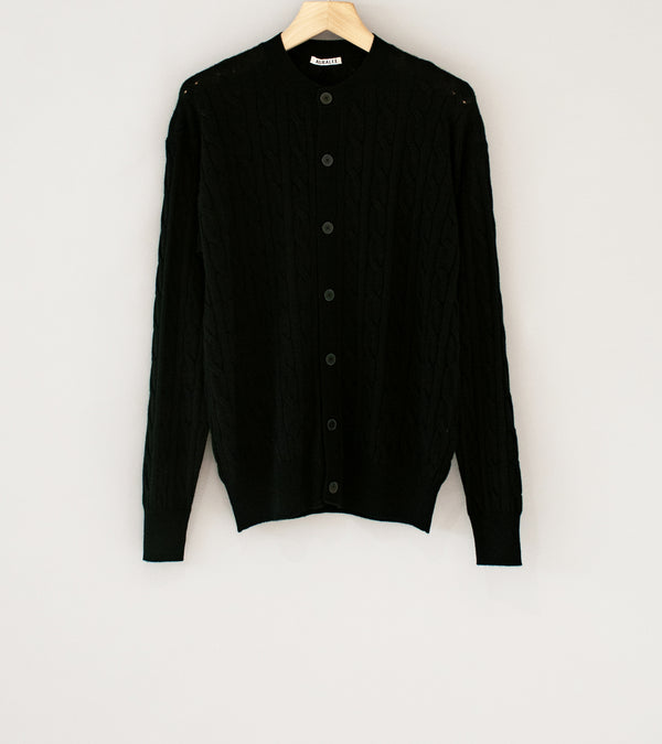 Auralee 'Super Fine Cashmere Silk Cable Knit Cardigan' (Black)