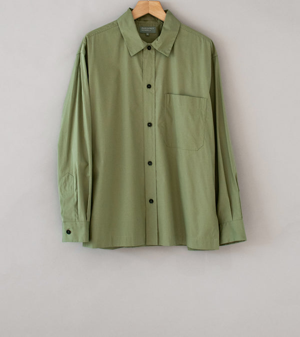 Margaret Howell 'Raised Placket Shirt' (Faded Green Washed Cotton Poplin)