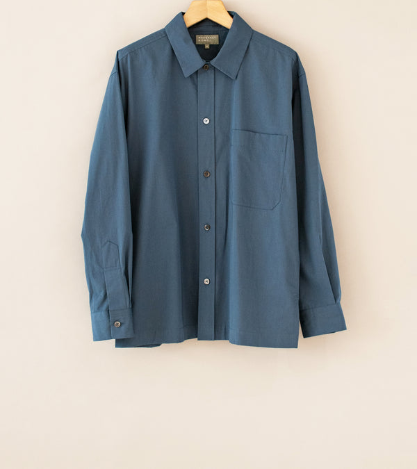 Margaret Howell 'Raised Placket Shirt' (Steel Blue Matt Cotton Shirting)