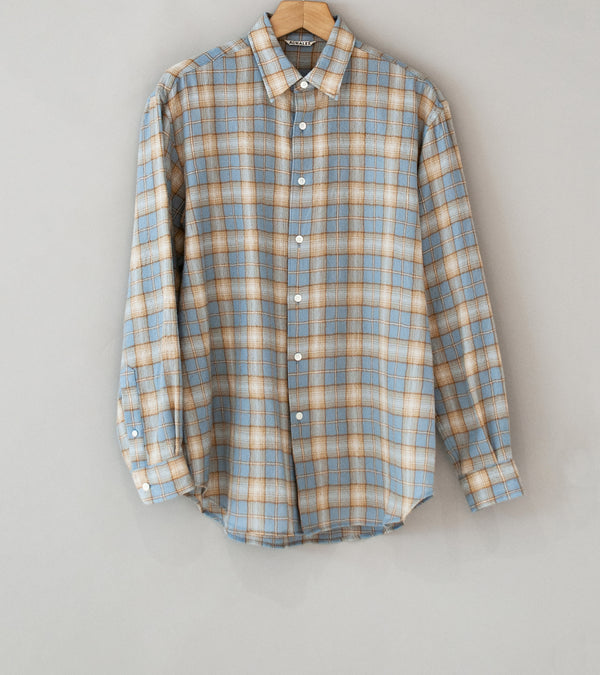 Auralee 'Airy Wool Check Shirt' (Light Blue x Beige)
