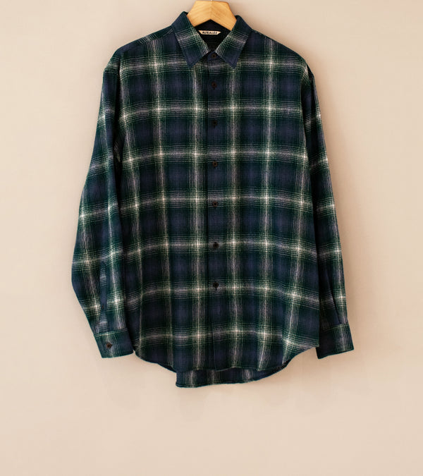 Auralee 'Airy Wool Check Shirt' (Forest Green x Navy)