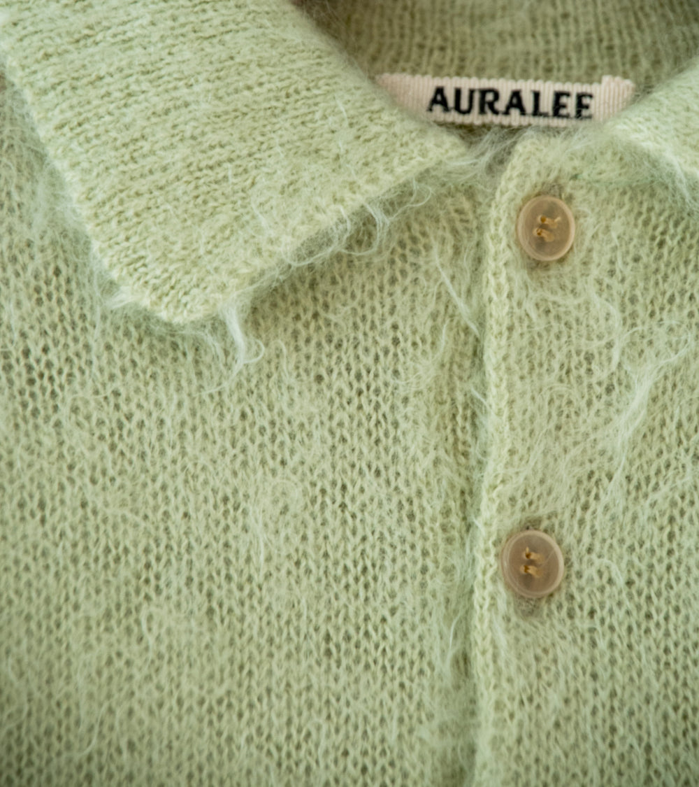 Auralee 'Brushed Super Kid Mohair Knit Polo' (Light Khaki)