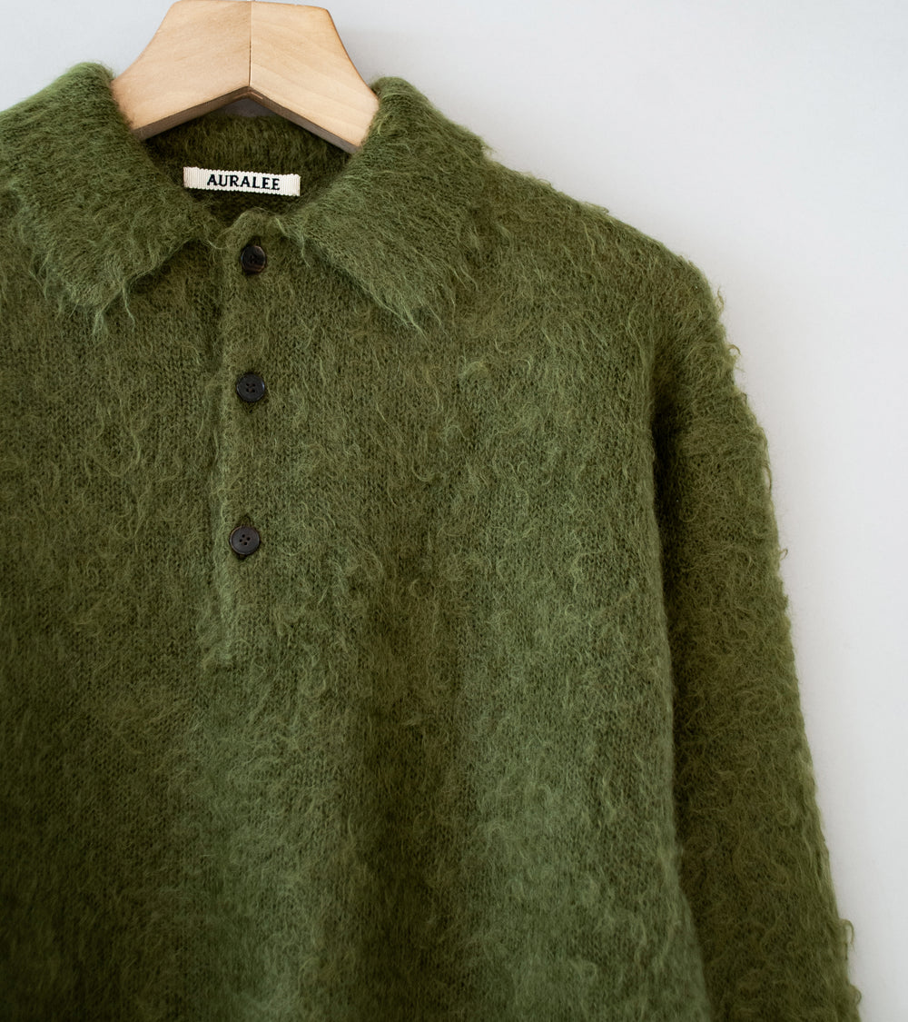 Auralee 'Brushed Super Kid Mohair Knit Polo' (Olive)