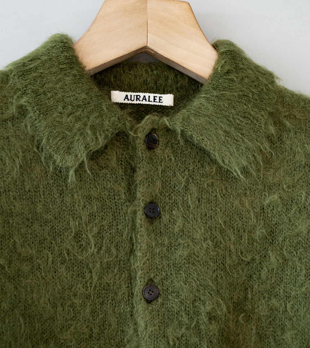 Auralee 'Brushed Super Kid Mohair Knit Polo' (Olive)